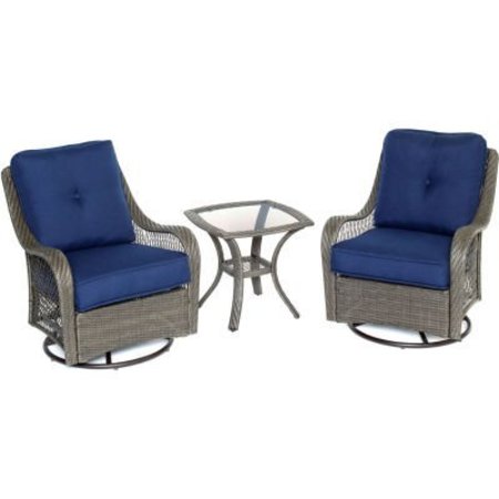 ALMO FULFILLMENT SERVICES LLC Hanover® Orleans 3 Piece Swivel Rocking Chat Set, Navy Blue/Gray ORLEANS3PCSW-G-NVY